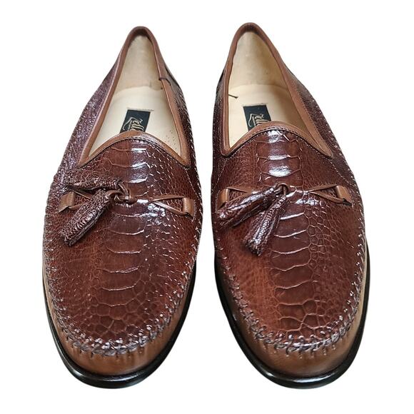 Zelli Saddle Brown Ostrich Leather Italian Made Tassel Loafers Shoes NEW 9 - Picture 3 of 8